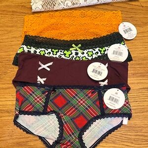 NWT Splendies Colorful Women's Panties Set - Orange, Green, Brown, Red Plaid